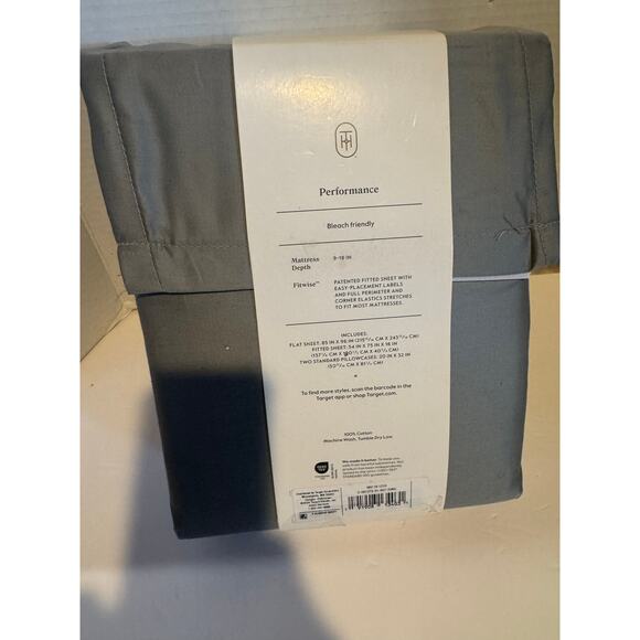 Solid Performance 400 Thread Count Sheet Set Threshold Gray full size100% cotton - Picture 3 of 5